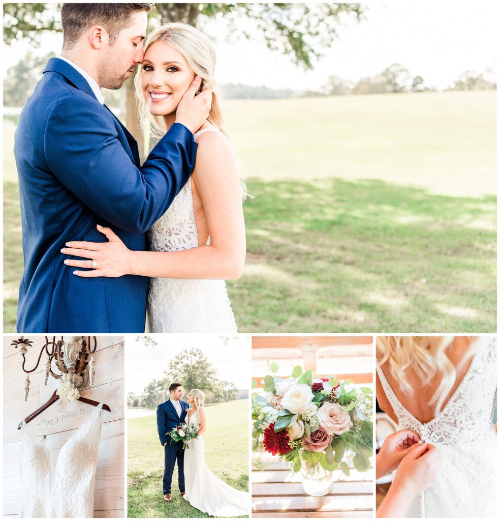 An elegant and rustic fall wedding located at The White Magnolia in Kentwood, Louisiana. Pink, mauve, greenery, with pops of red in the bouquets. A sunny and warm October wedding at one of Louisiana's most elegant barn venues. 